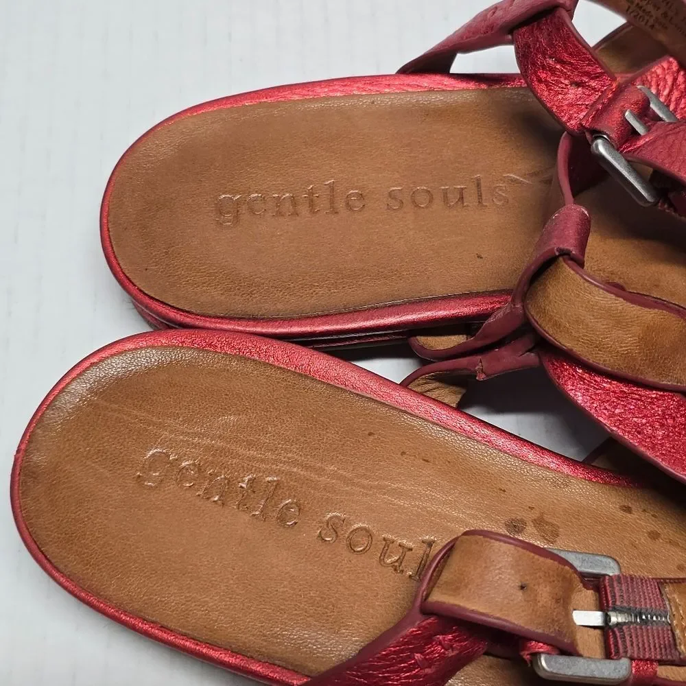 Gentle Souls by Kenneth Cole Metallic Red Leather Sandals Size 7 Only Joy